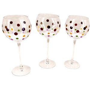Pampered Chef Dots Collection Set of 3 Balloon Wine Glasses Goblets Discontinued
